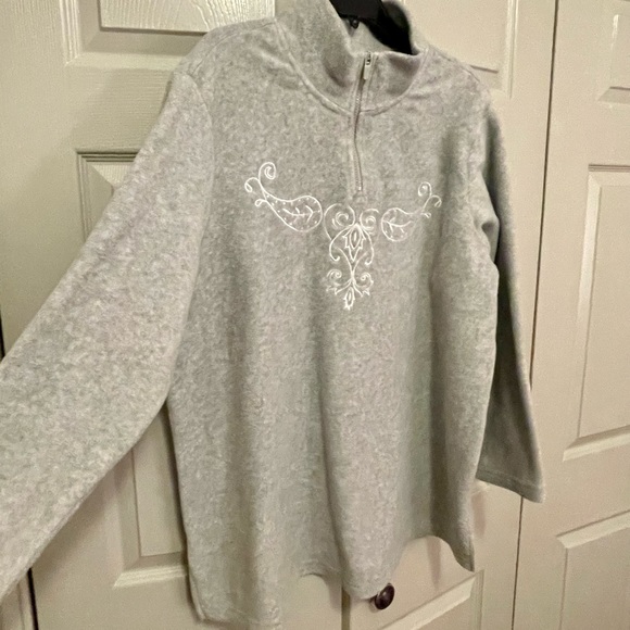 Just My Size Grey Fall Embroidered Fleece Pullover - Picture 4 of 7